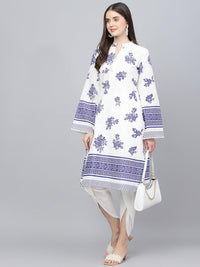 Divena White Floral Printed Straight Kurta With tulip pant - divena world