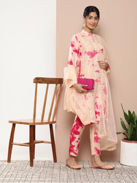 Divena Muslin Tie and dye Printed Kurta Pant Set with Organza Dupatta - divena world