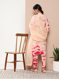 Divena Muslin Tie and dye Printed Kurta Pant Set with Organza Dupatta - divena world