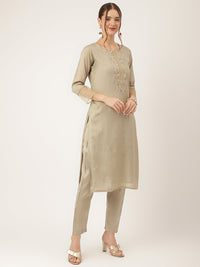 Divena Green Embroidered Chanderi  Kurta, Trouser and Dupatta