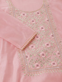 Pink Embroidered Chanderi Kurta with trouser & Organza Dupatta