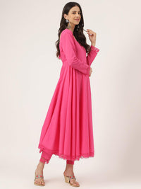 Divena Pink Solid Anarkali Kurta Pant set with Dupatta - divena world