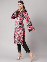 Divena Pink Burn out Velvet Kurta Harem Pant with Organza Dupatta - divena world