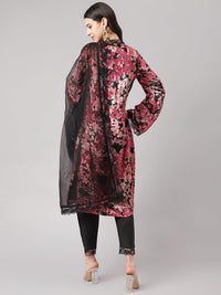 Divena Pink Burn out Velvat Kurta Haram Pant with Organza Dupatta - divena world