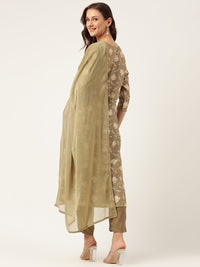 Divena Olive Embroidered Cotton Kurta Trouser with Dupatta Set