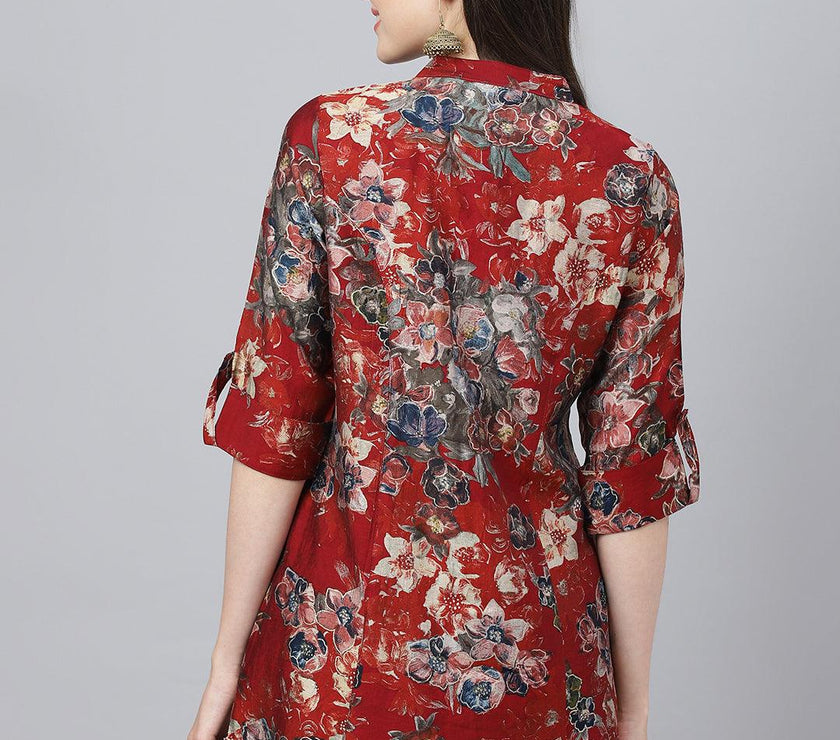 Divena Maroon Floral Printed Modal A-Line Shirts Style Top - divena world