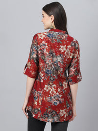 Divena Maroon Floral Printed Modal A-Line Shirts Style Top - divena world