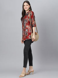 Divena Maroon Floral Printed Modal A-Line Shirts Style Top - divena world