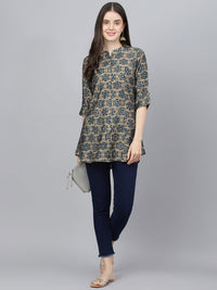 Divena Brown Floral Printed Modal A-Line Shirts Style Top - divena world