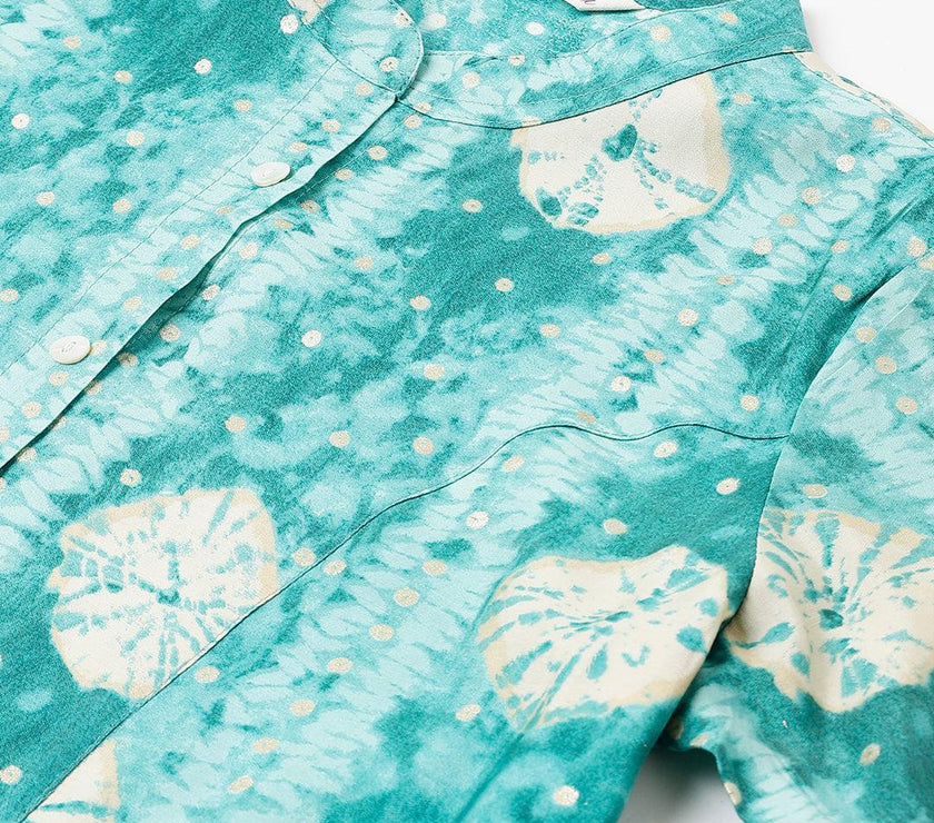 Divena Sea green Abstract Printed Modal A-Line Shirts Style Top - divena world