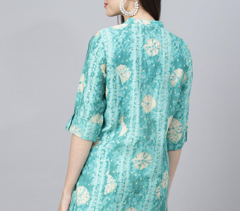 Divena Sea green Abstract Printed Modal A-Line Shirts Style Top - divena world