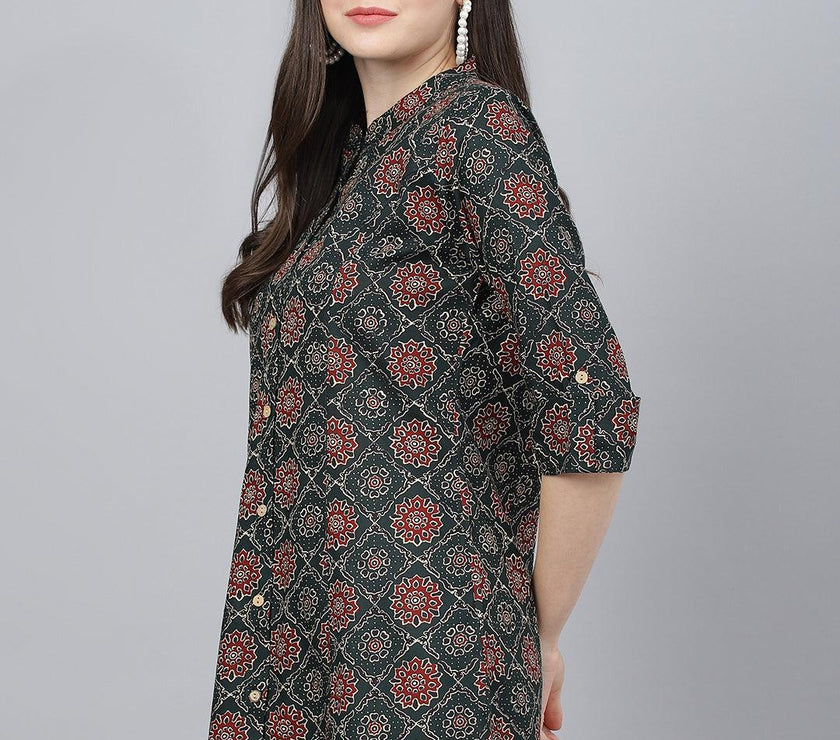 Divena Black Abstract printed Rayon A-line Shirts Style Top - divena world