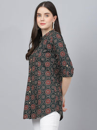 Divena Black Abstract printed Rayon A-line Shirts Style Top - divena world