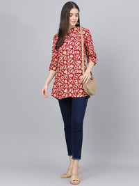 Divena Red Abstract printed Rayon A-line Shirts Style Top - divena world