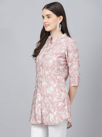 Divena Dusty pink Floral printed Modal A-line Shirts Style Top - divena world