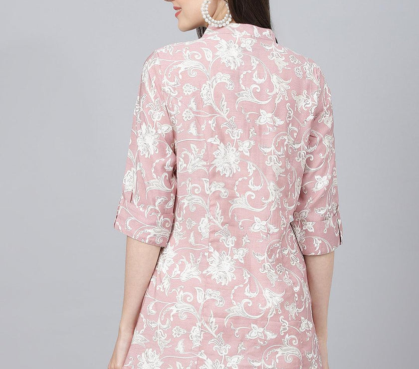 Divena Dusty pink Floral printed Modal A-line Shirts Style Top - divena world