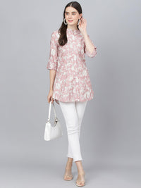 Divena Dusty pink Floral printed Modal A-line Shirts Style Top - divena world