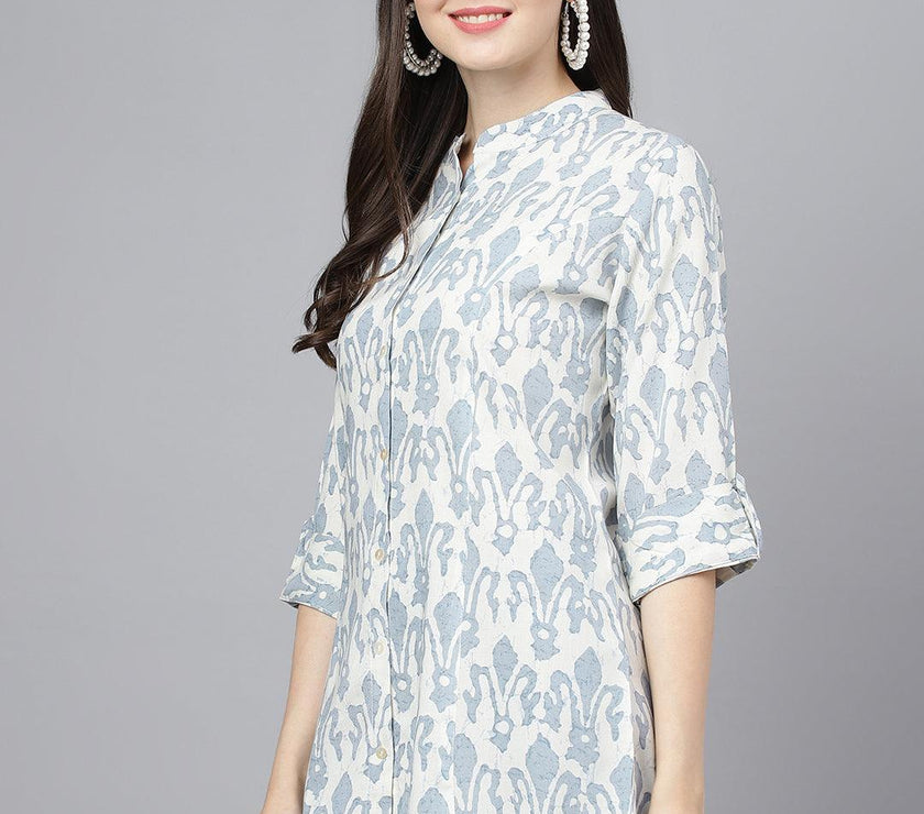 Divena Off white Abstract printed Rayon A-line Shirts Style Top - divena world