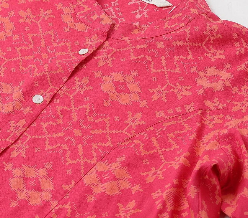 Divena Pink Abstract printed Rayon A-line Shirts Style Top - divena world