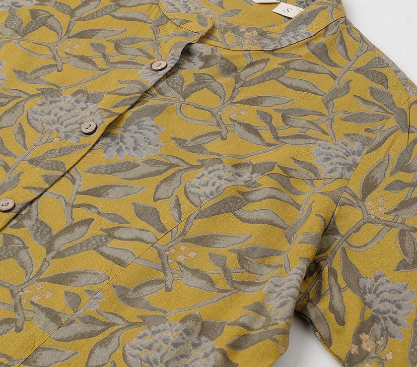 Divena Mustard Floral printed Rayon A-line Shirts Style Top - divena world