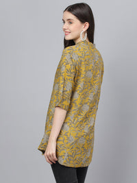 Divena Mustard Floral printed Rayon A-line Shirts Style Top - divena world