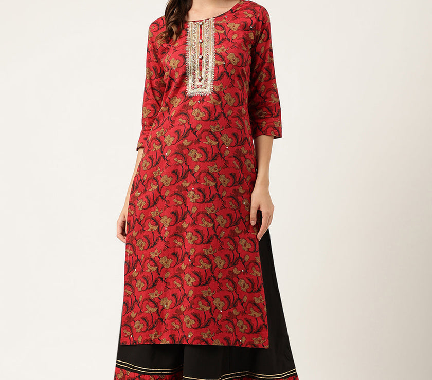 Divena Floral Printed Cotton Kurta with Sharara Set