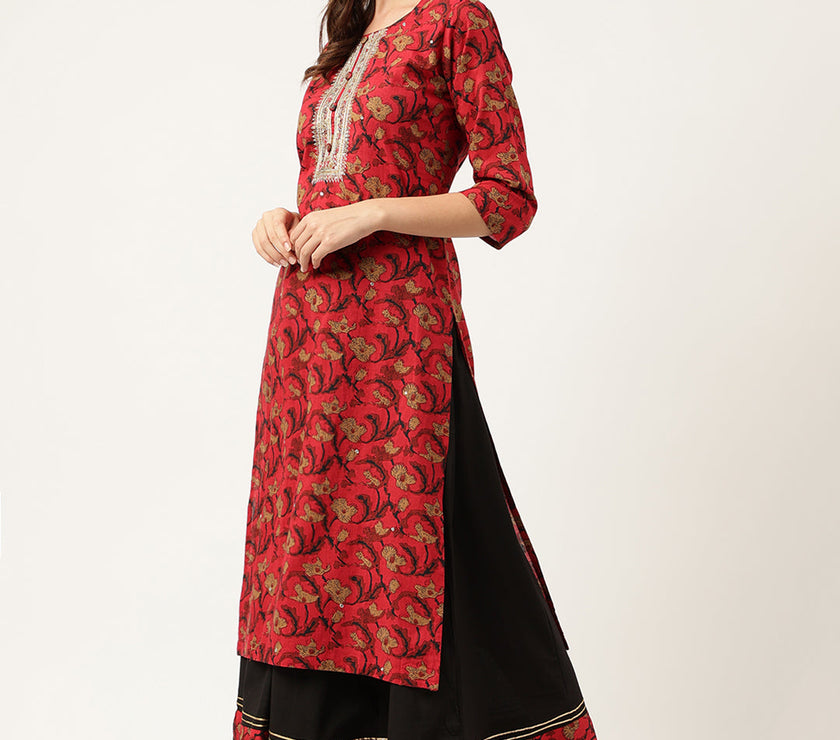 Divena Floral Printed Cotton Kurta with Sharara Set