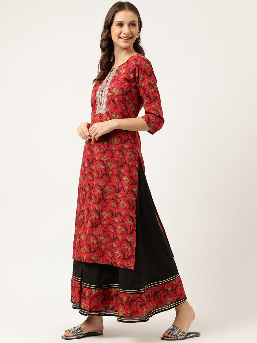 Divena Floral Printed Cotton Kurta with Sharara Set