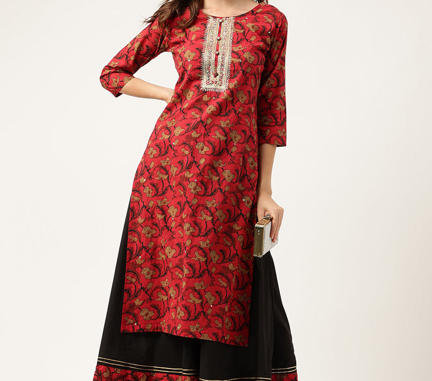 Divena Floral Printed Cotton Kurta with Sharara Set