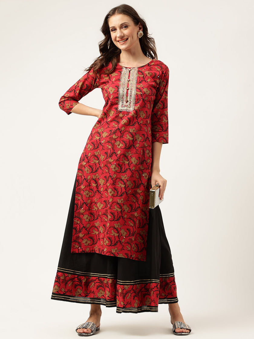 Divena Floral Printed Cotton Kurta with Sharara Set