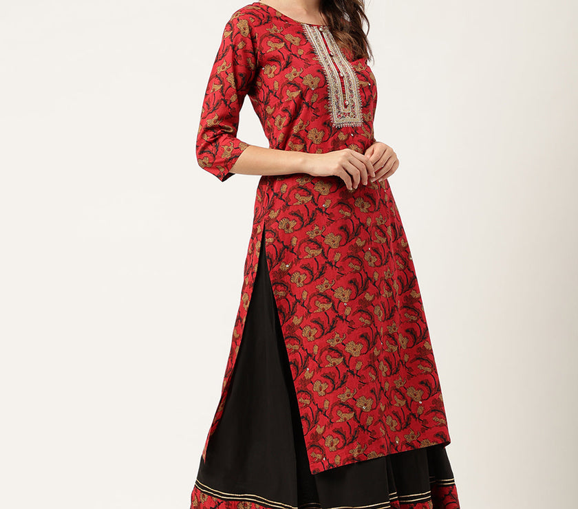 Divena Floral Printed Cotton Kurta with Sharara Set