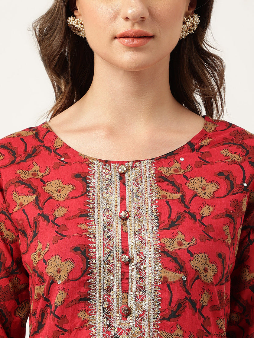 Divena Floral Printed Cotton Kurta with Sharara Set