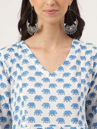 Divena White Animal Printed Cotton Peplum Top Pant Co-ords Sets - divena world