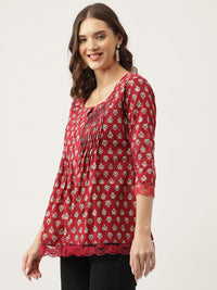 Divena Maroon Floral Printed Cotton Peplum Top