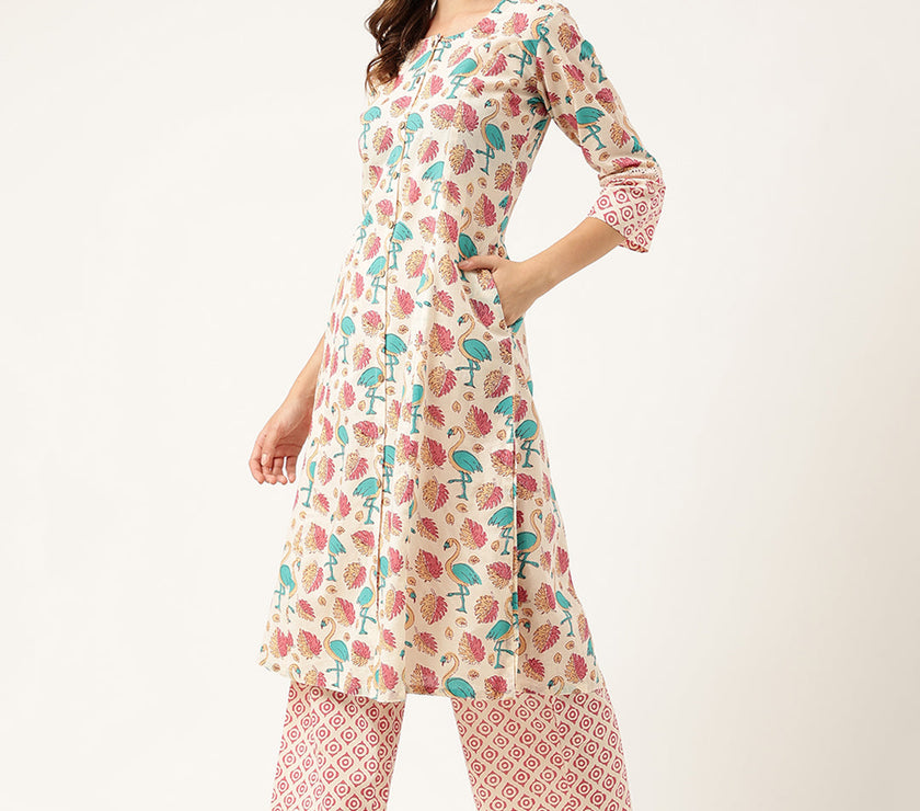 Divena Floral Cotton Kurta with Trouser set