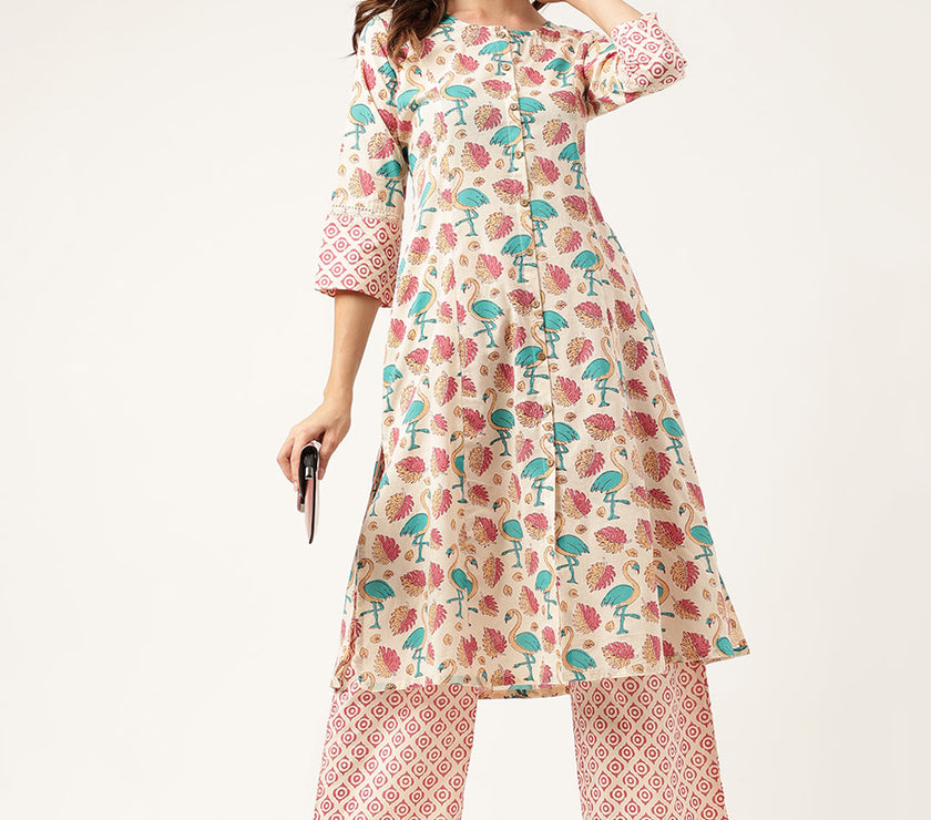 Divena Floral Cotton Kurta with Trouser set