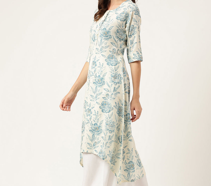 Divena Floral Print A-line Kurta with Asymetric Hemline