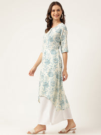 Divena Floral Print A-line Kurta with Asymetric Hemline