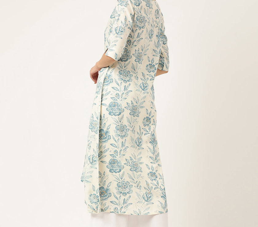 Divena Floral Print A-line Kurta with Asymetric Hemline