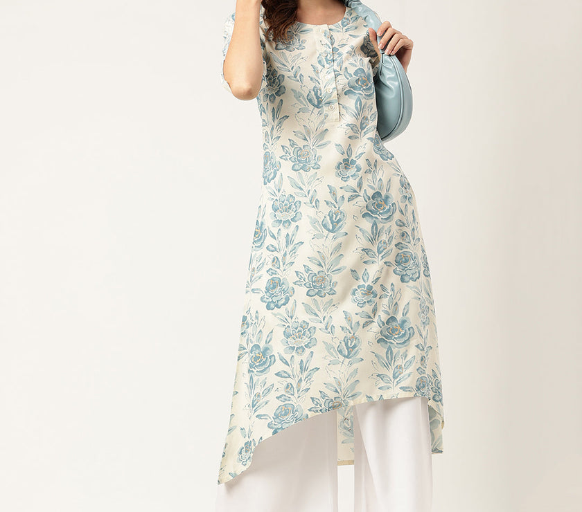 Divena Floral Print A-line Kurta with Asymetric Hemline