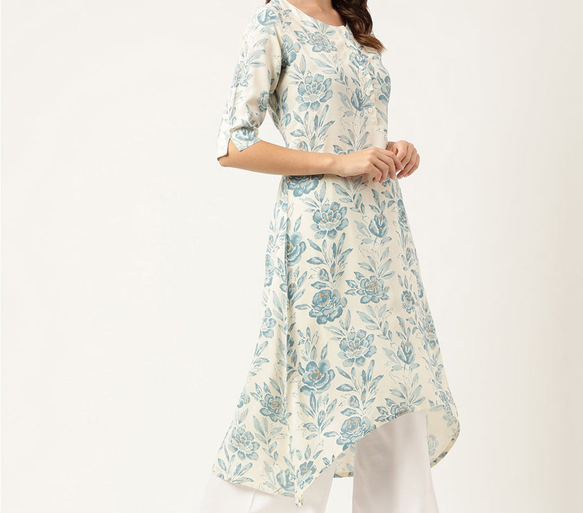 Divena Floral Print A-line Kurta with Asymetric Hemline