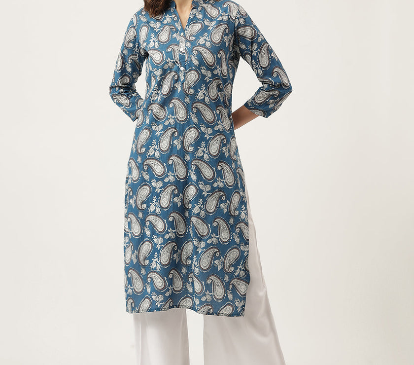 Divena Paisley Print Straight Fit Cotton Kurta