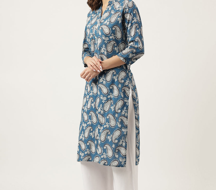 Divena Paisley Print Straight Fit Cotton Kurta