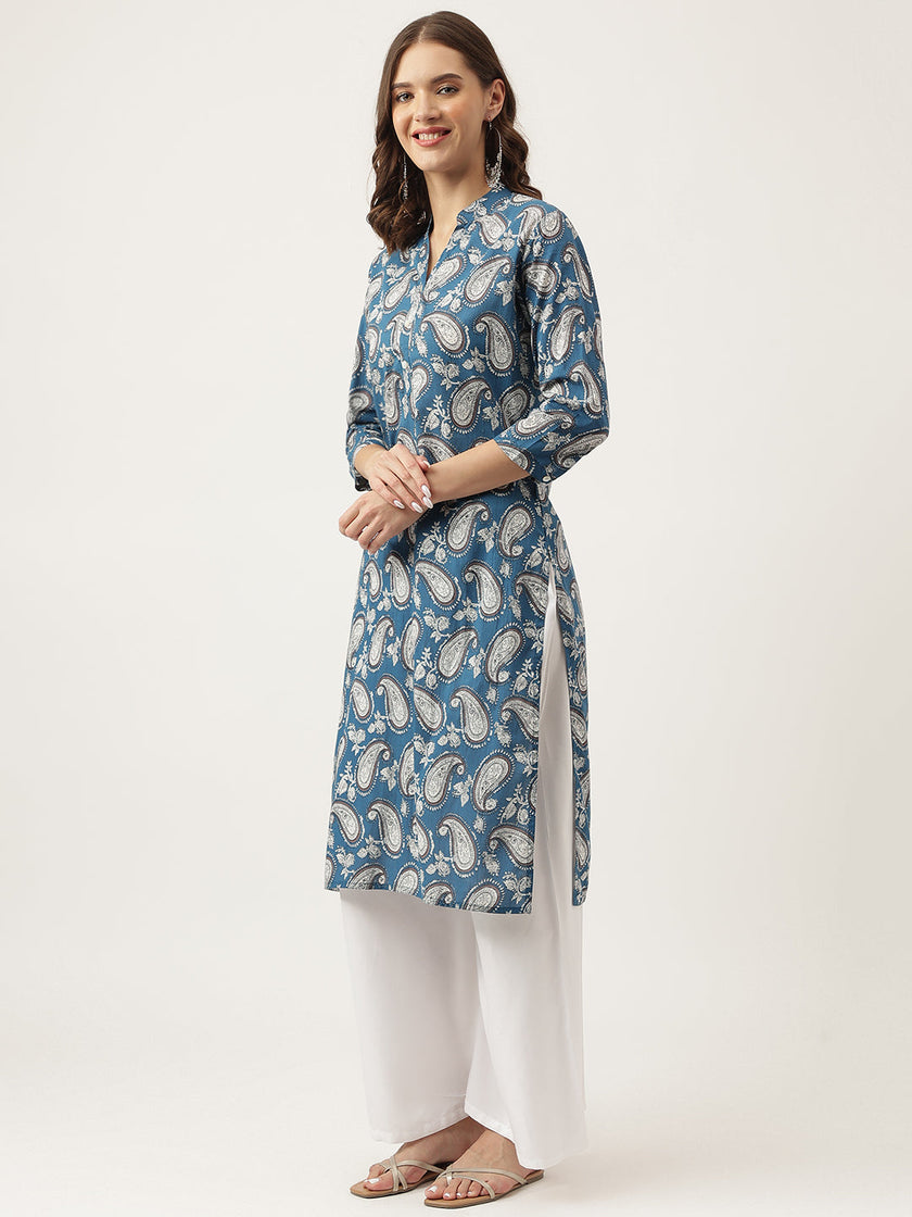 Divena Paisley Print Straight Fit Cotton Kurta