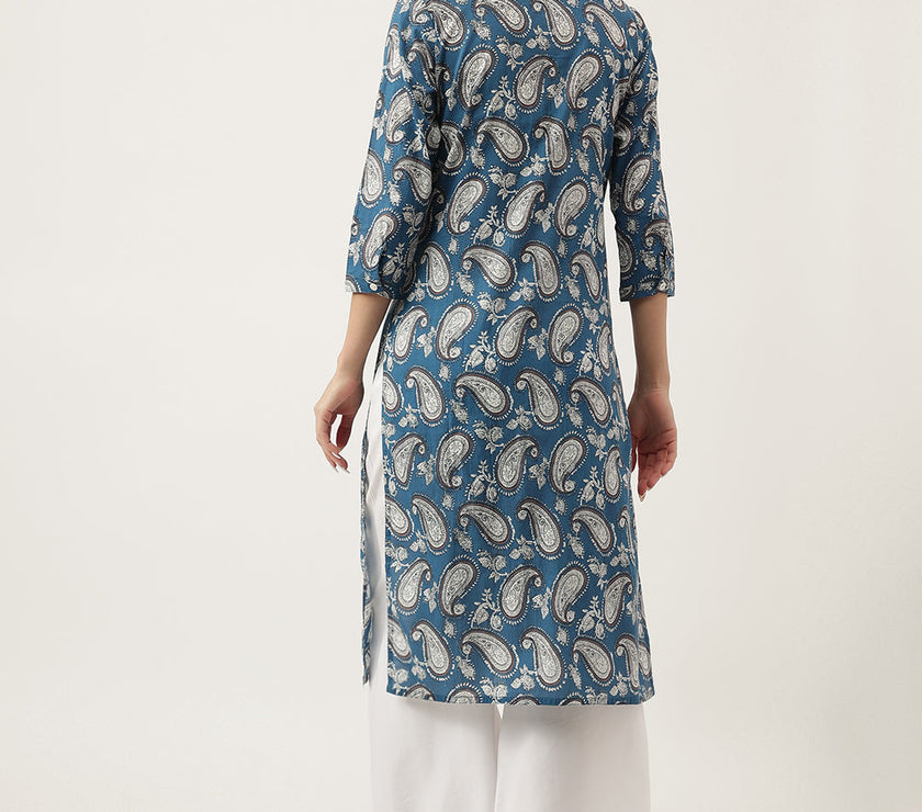 Divena Paisley Print Straight Fit Cotton Kurta