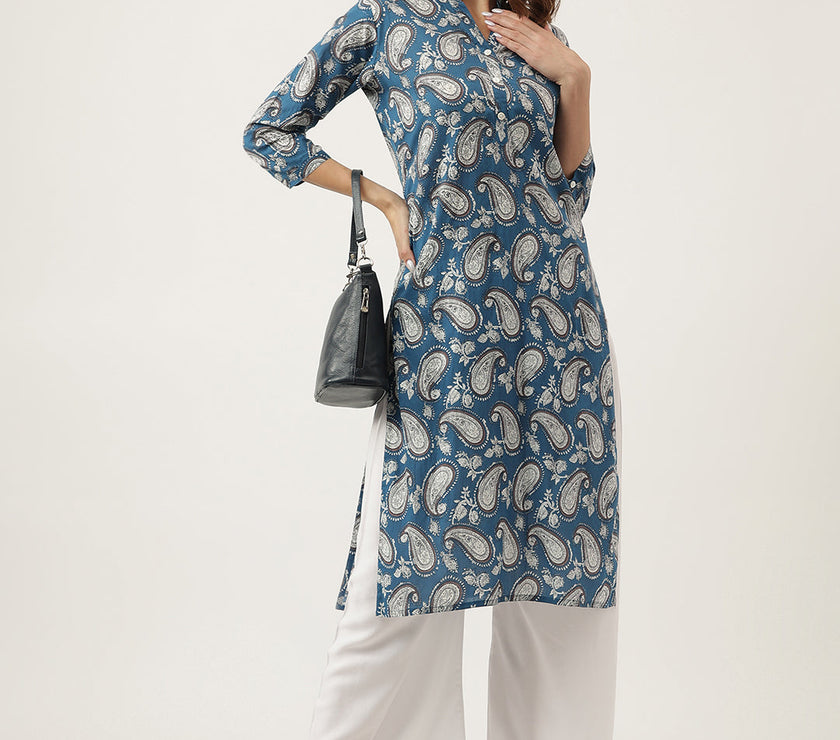 Divena Paisley Print Straight Fit Cotton Kurta