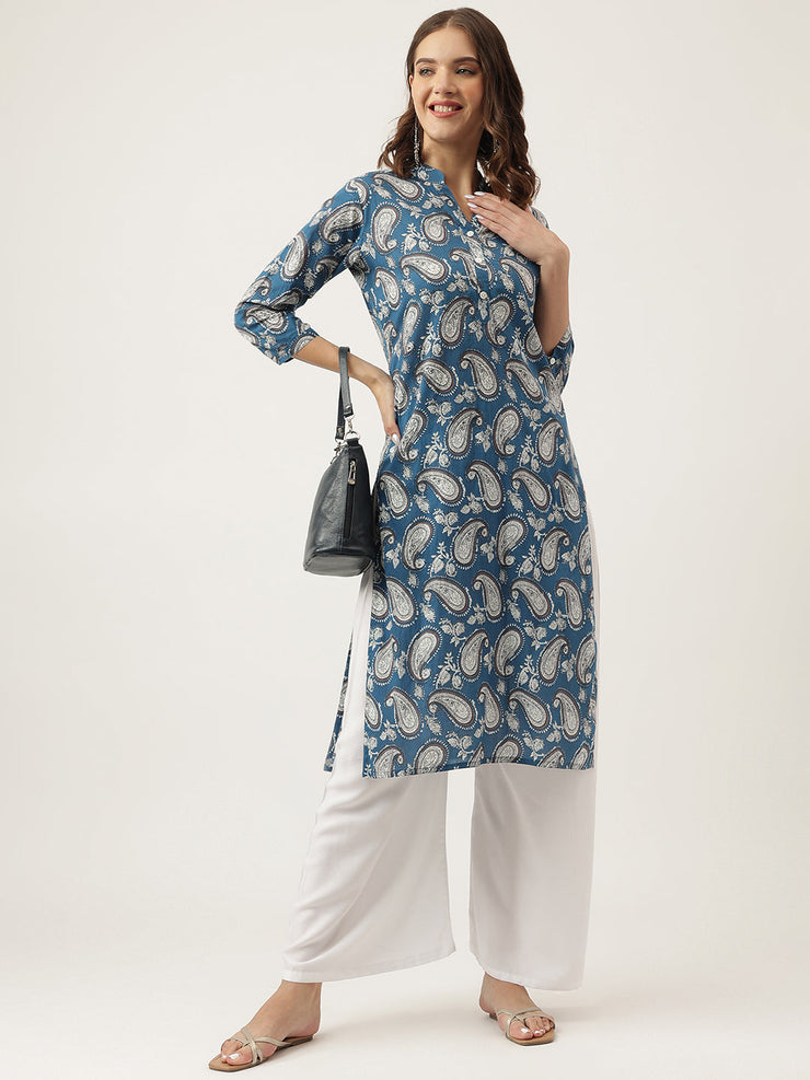 Divena Paisley Print Straight Fit Cotton Kurta