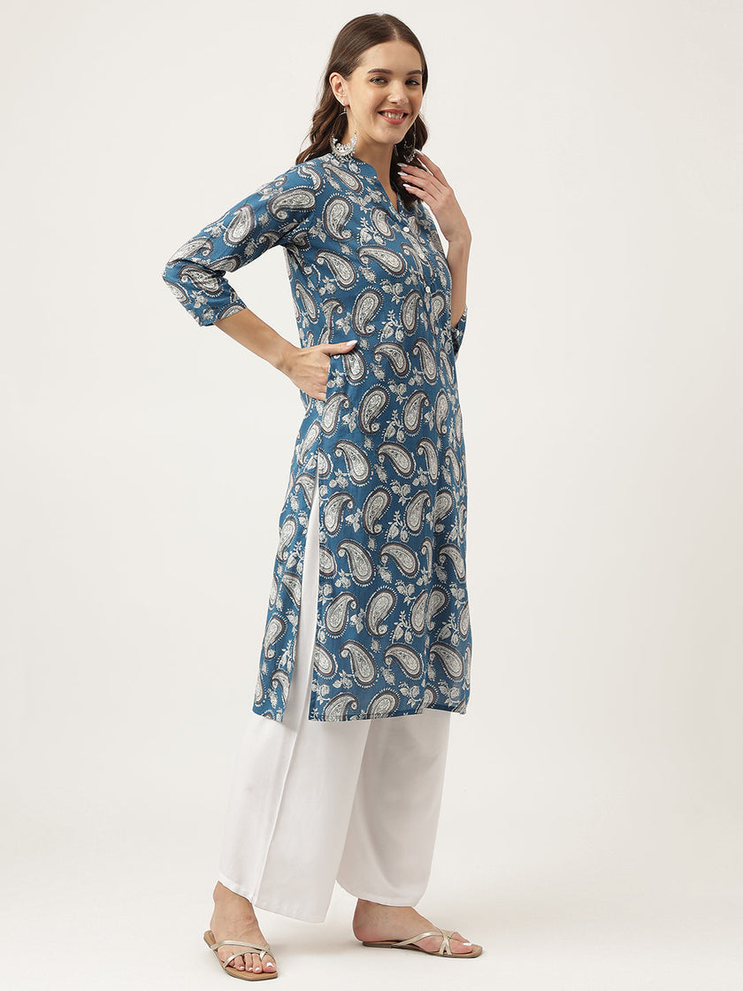 Divena Paisley Print Straight Fit Cotton Kurta