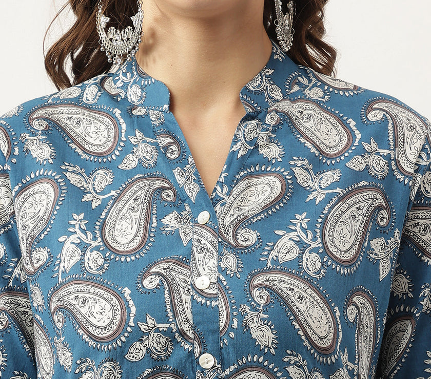 Divena Paisley Print Straight Fit Cotton Kurta