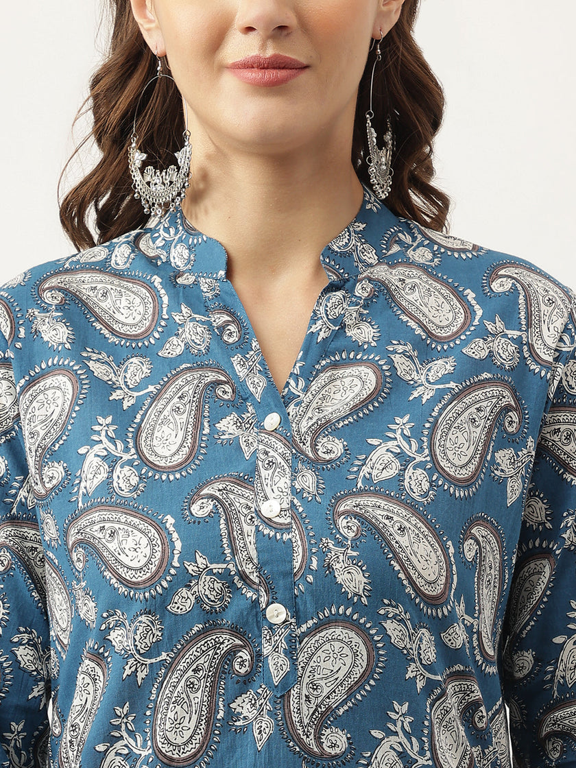 Divena Paisley Print Straight Fit Cotton Kurta